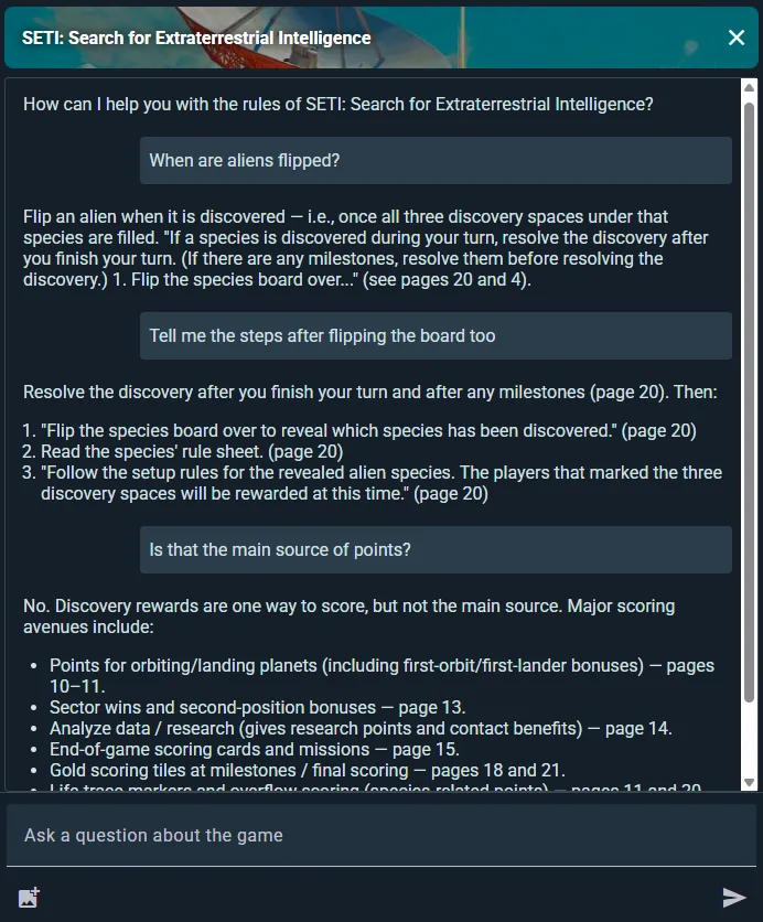 The AI assistant answering a rules question