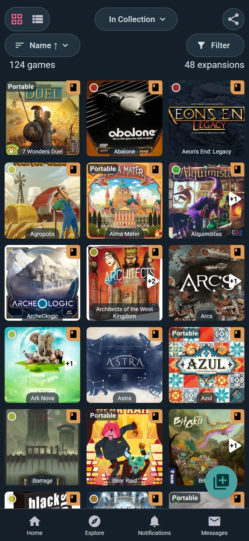 A game collection in grid view with ownership chips