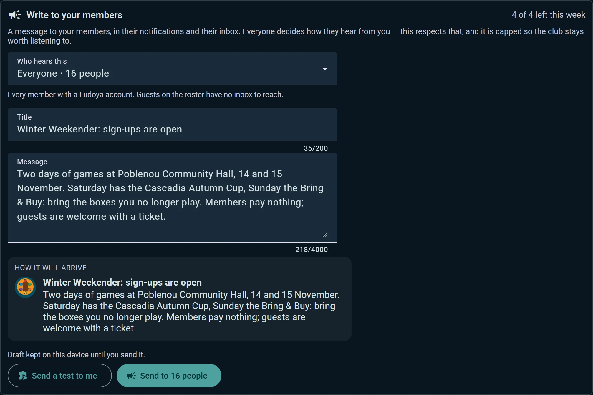 An announcement to every member, with the preview of how it will arrive