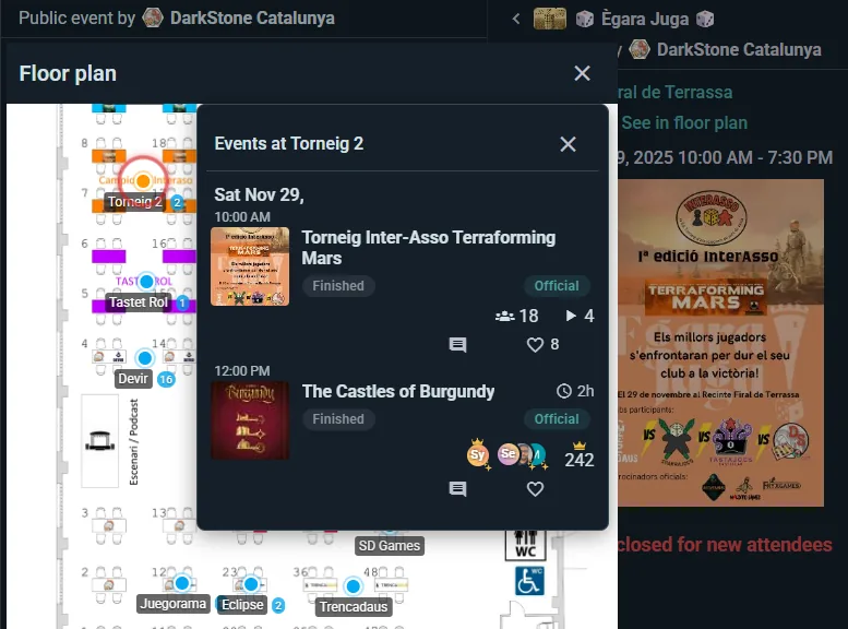 An interactive venue floor plan with tables