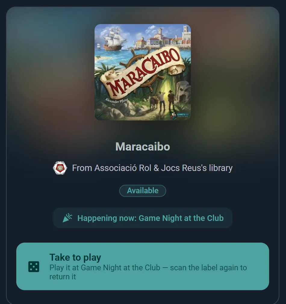 Scanning a game copy QR label to borrow it