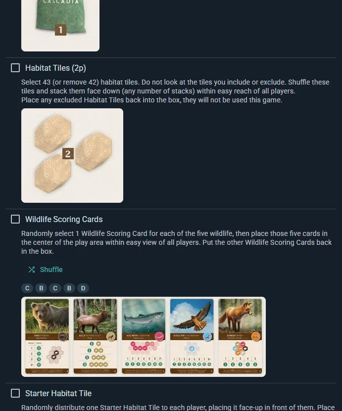 Setup steps checklist with sections and checkmarks