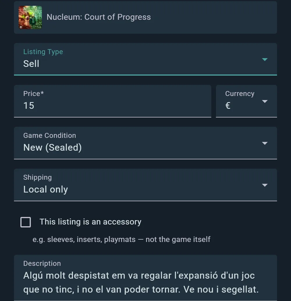 Creating a marketplace listing with photos, condition and price