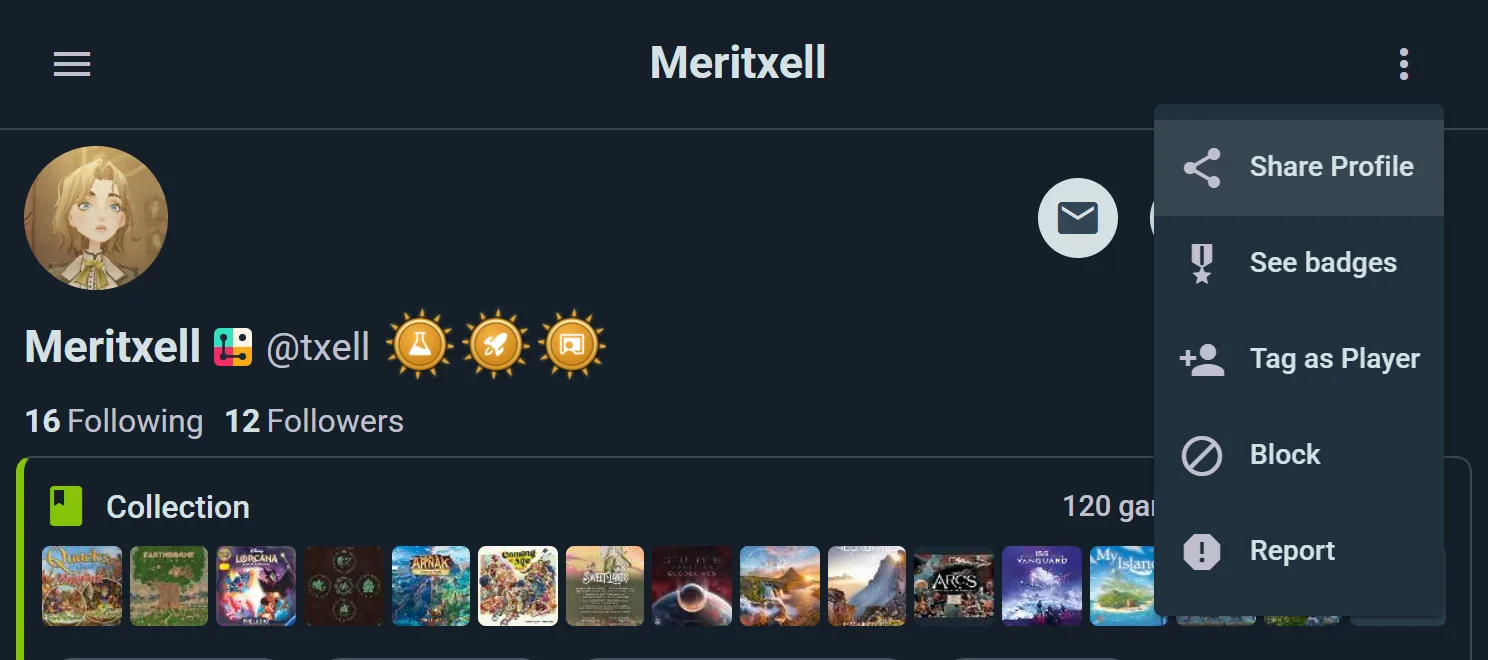 A profile's menu with Block and Report actions