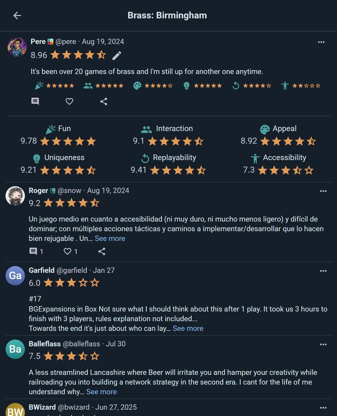 Reviews on a game page, sorted by the community