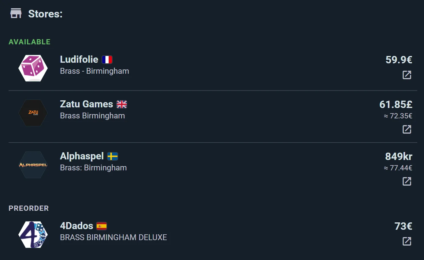 One game's store offers: shops with flags, prices converted to your currency