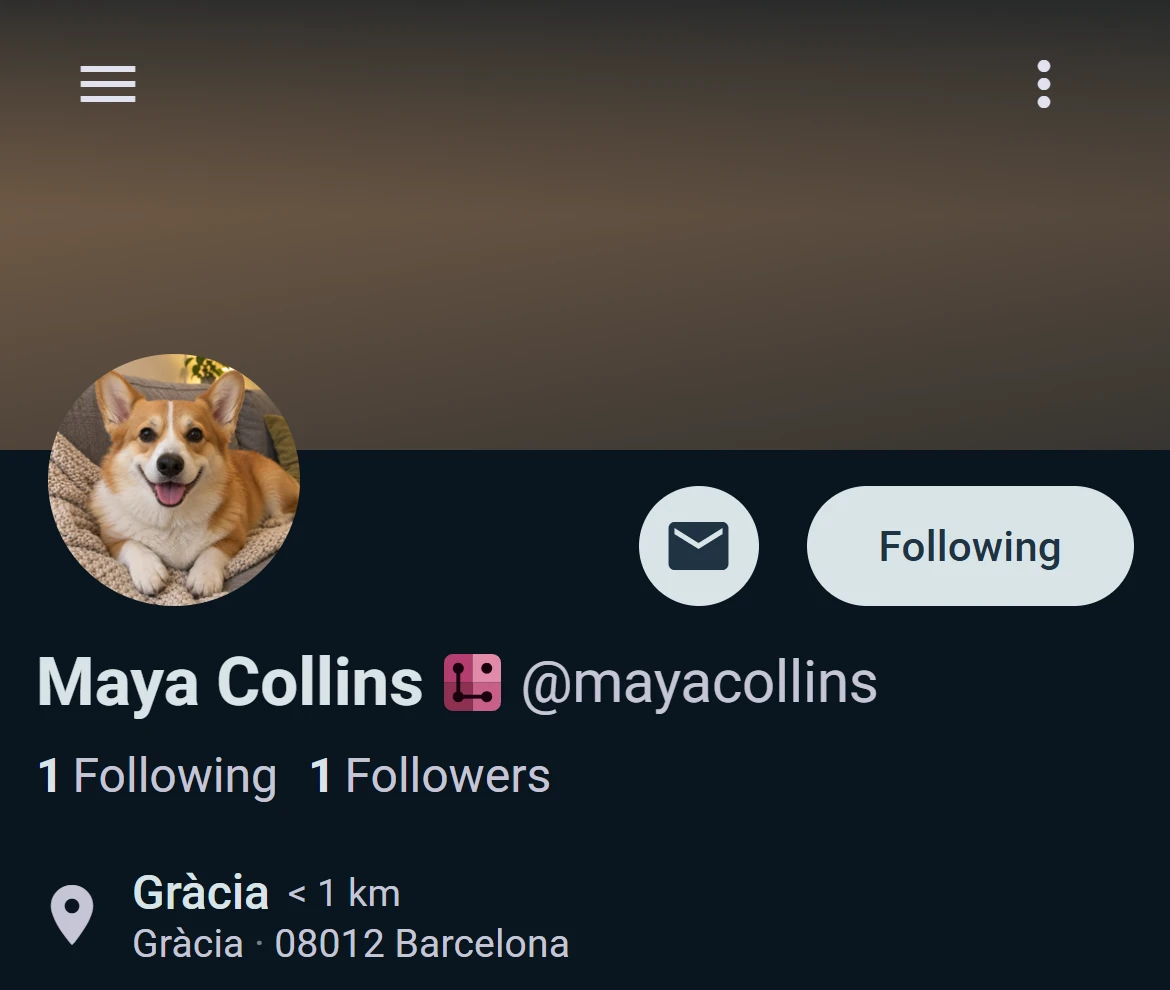 A profile's cover band in the colour of its avatar, above the name and follow button